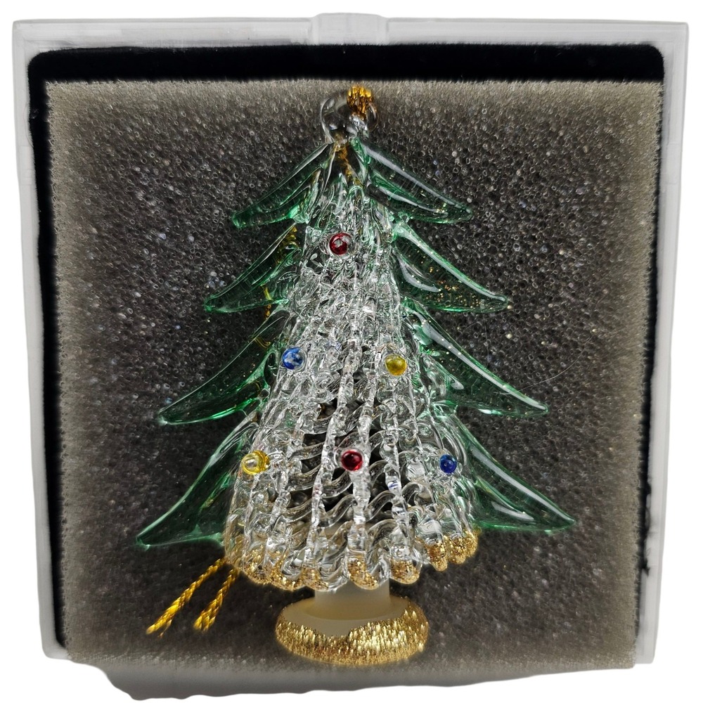 Hand Spun Glass Christmas Tree Ornament Miniature With Box Holiday Decor‎